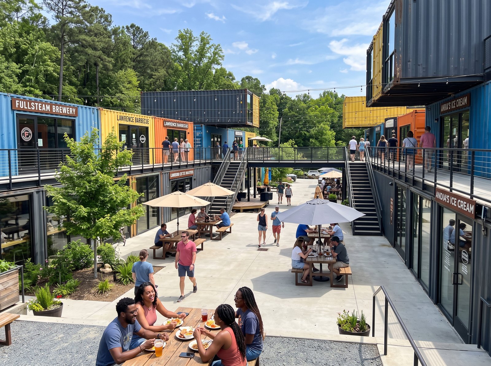 Boxyard RTP shipping container courtyard in Durham, North Carolina