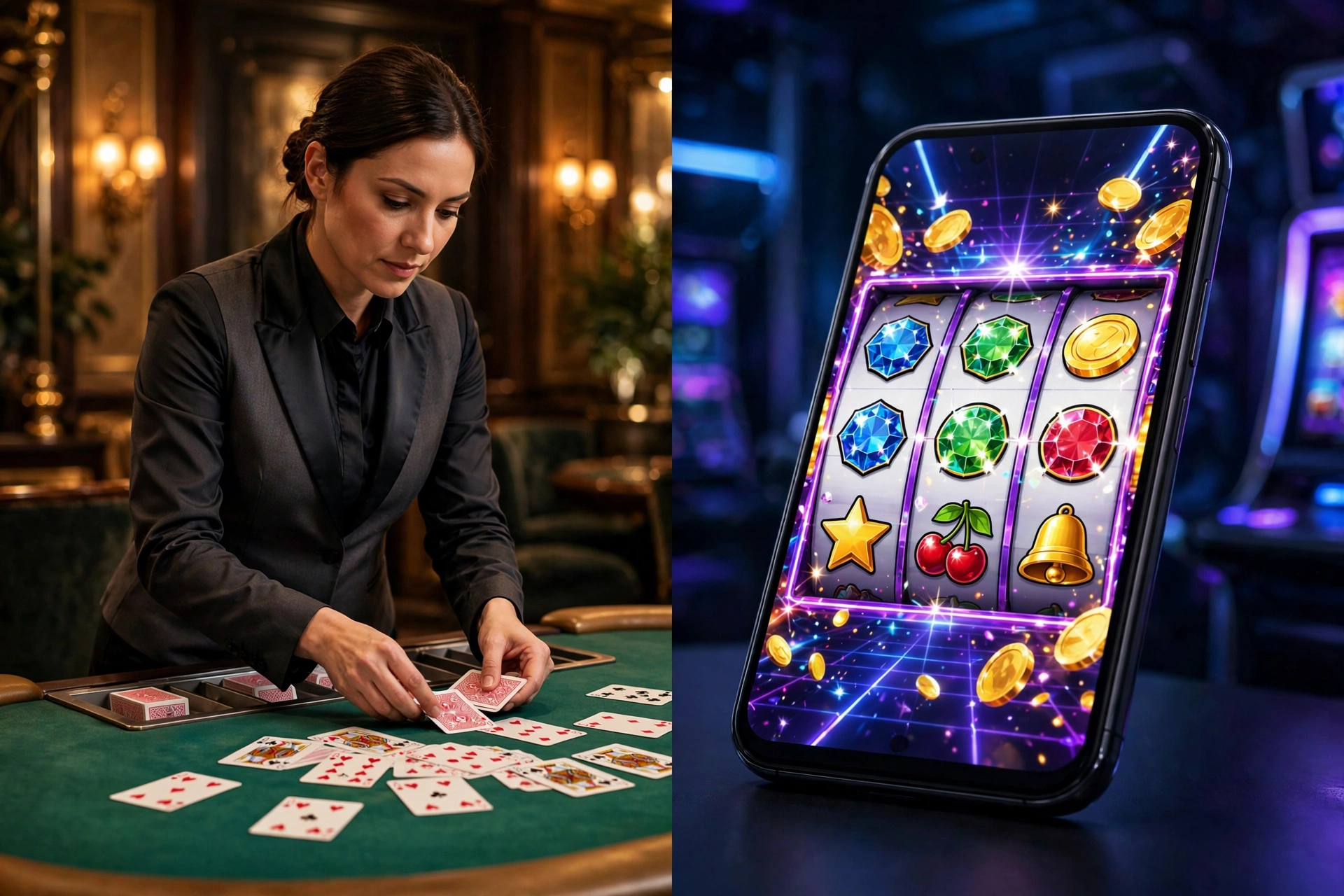 Live dealer vs RNG casino games comparison — real dealer and online slots