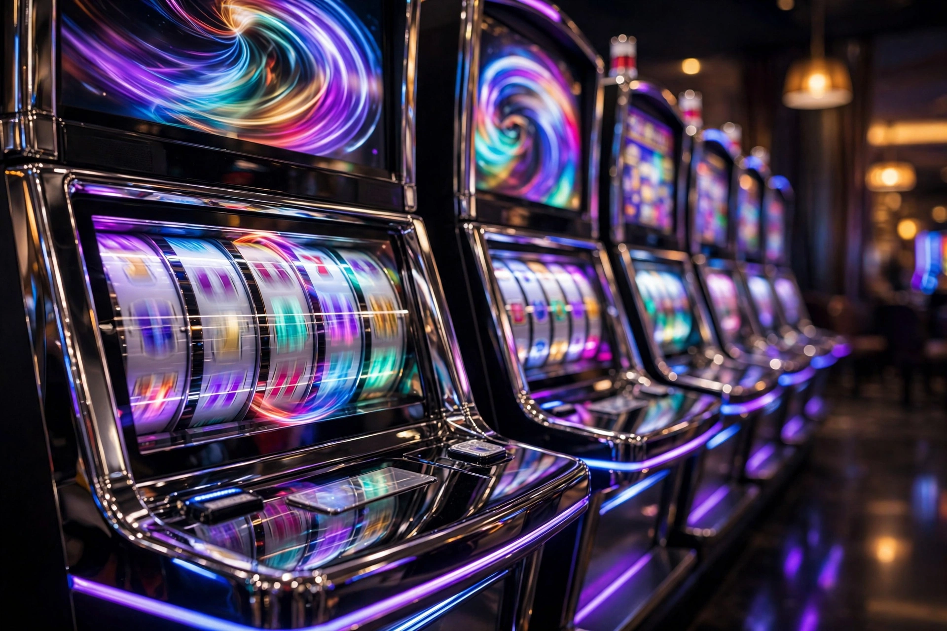 new online slots guide — modern neon-lit slot machines in a casino